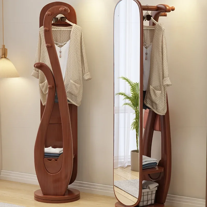 Solid wood multi-functional full-body mirror,  household rotatable bedroom, floor-to-ceiling integrated dressing mirror