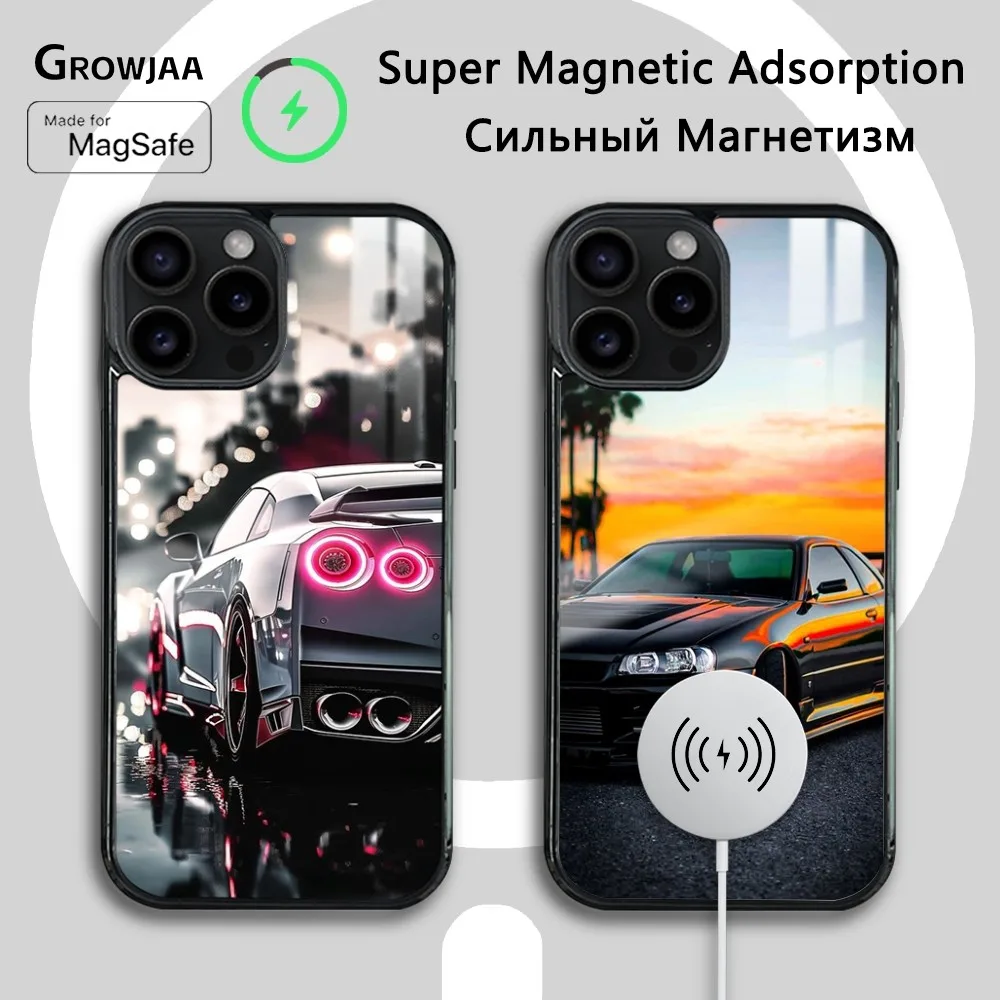 S-Skyline G-GTR Phone Case For iPhone 15 14 13 12 11 Pro Max Plus Mini Mirror Wireless Magnetic Cover