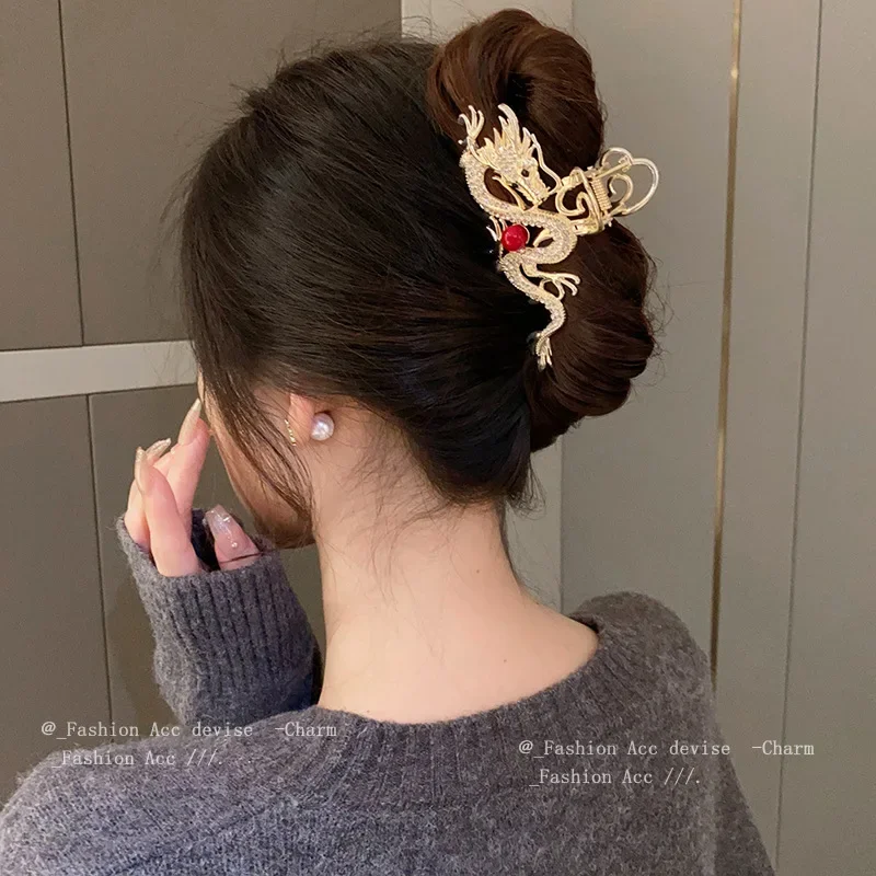 New Shining Chinese Style Dragon Shaped Shark Clip Hair Headdress Delicate Hair Clips Women Girls Ponytail Clip Hair Accessories