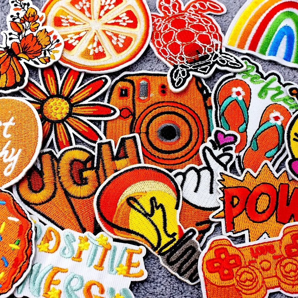 

POW Butterfly Light Bulb Orange Patches Cloth Embroidered Applique Sewing Clothes Apparel Decoration Patch Iron on Stickers