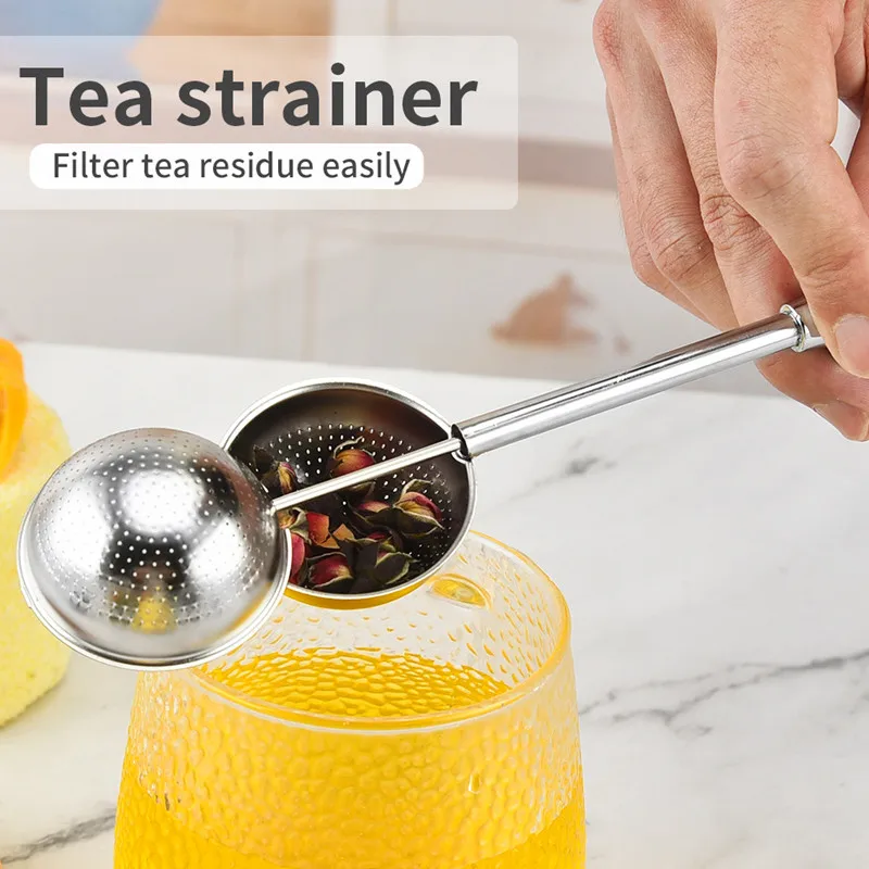 Stainless Steel Round Tea Ball Infuser Kitchen Telescopic Coffee Cha Strainer Diffuser Spice Herb Sieve Teapot Accessories