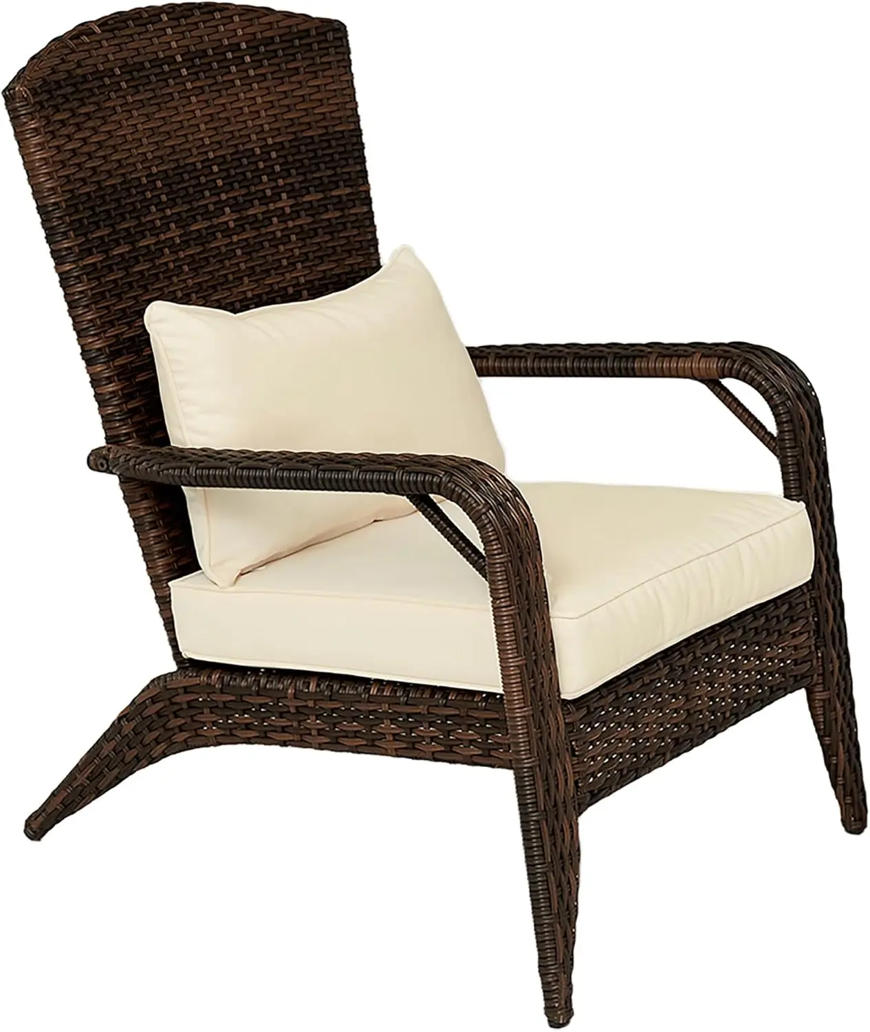 Patio Wicker Adirondack Chair, Outdoor All-Weather Rattan Fire Pit Chair with Soft Cushions,Tall Curved Backrest and Comfortable