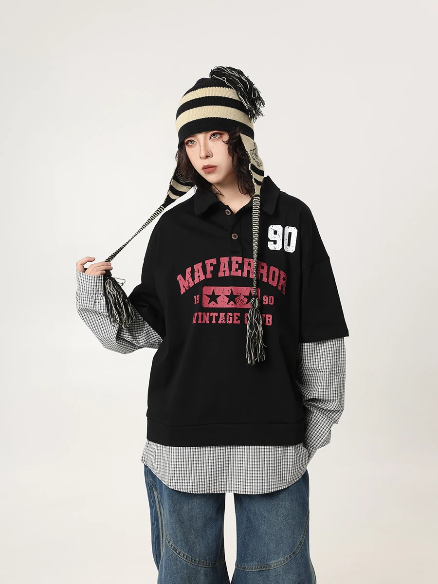 BETEBULE Street Style Loose Fit Men's Shirt Casual Printed Sweatshirt Trendy High Street Fashion Autumn Spring Wear