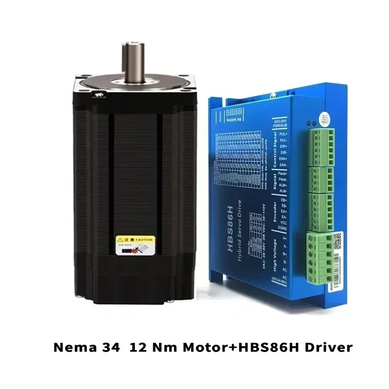 NONE GERMAN WAREHOUSE NEMA 34 Schrittmotor-Kit mit geschlossenem Regelkreis, 4,5 Nm/8,5 Nm/12 Nm HBS86H-Treiber mit hohem Drehmoment und 400 W Netzteil für CNC-Automatisierung 7
