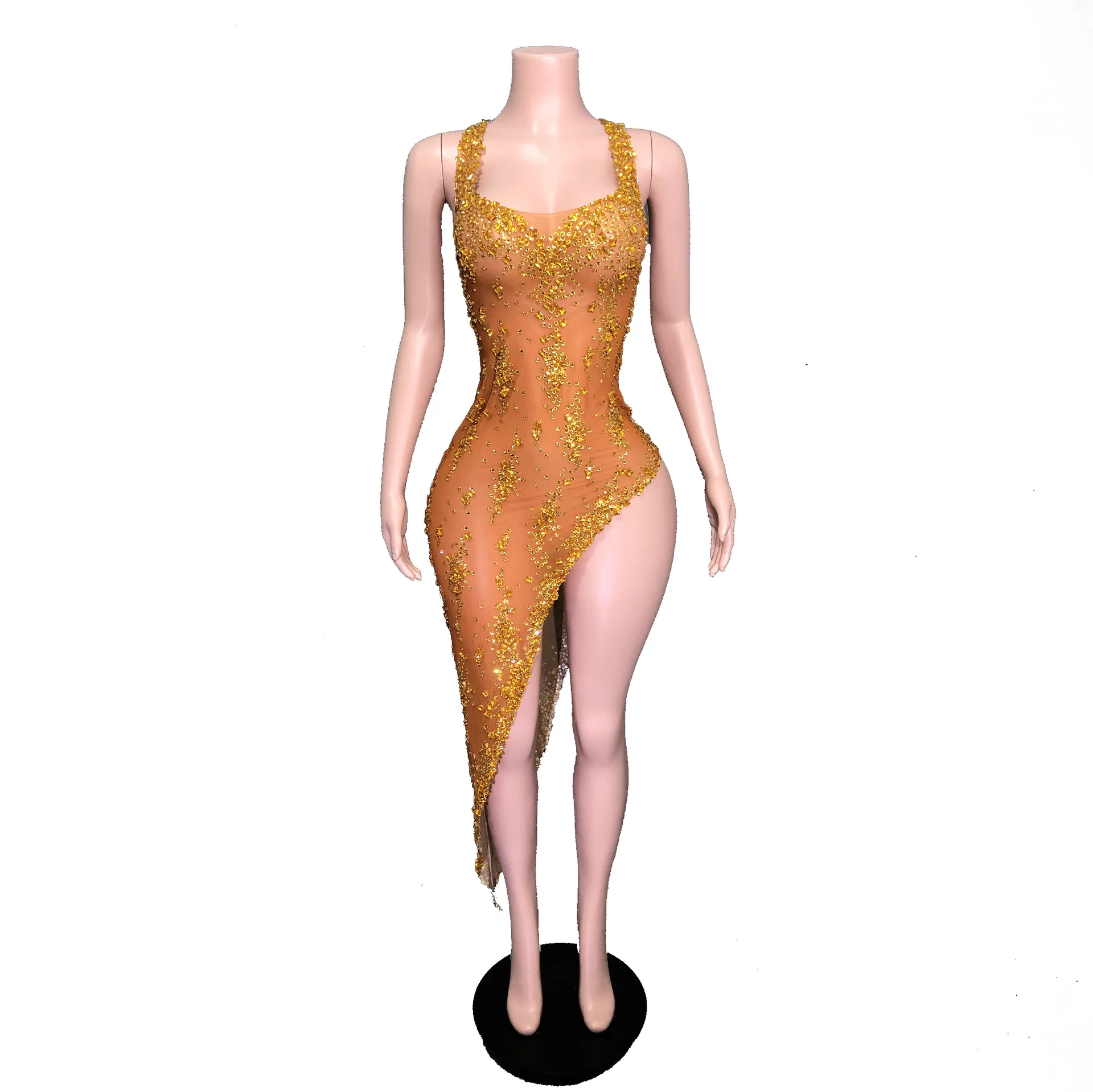 

The new one-piece performance suit, the stage is full of diamond onesies, European and American red sexy perspective
