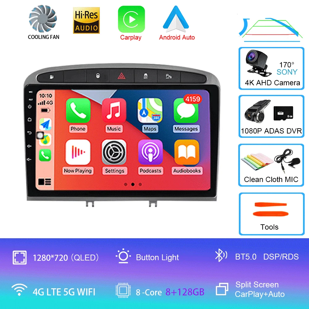 Android 16 autoradio voor Peugeot RCZ 308 SW 2007-2015 408 2012-2020 2DIN multimediasysteem navigatie GPS Carplay Auto head unit WIFI