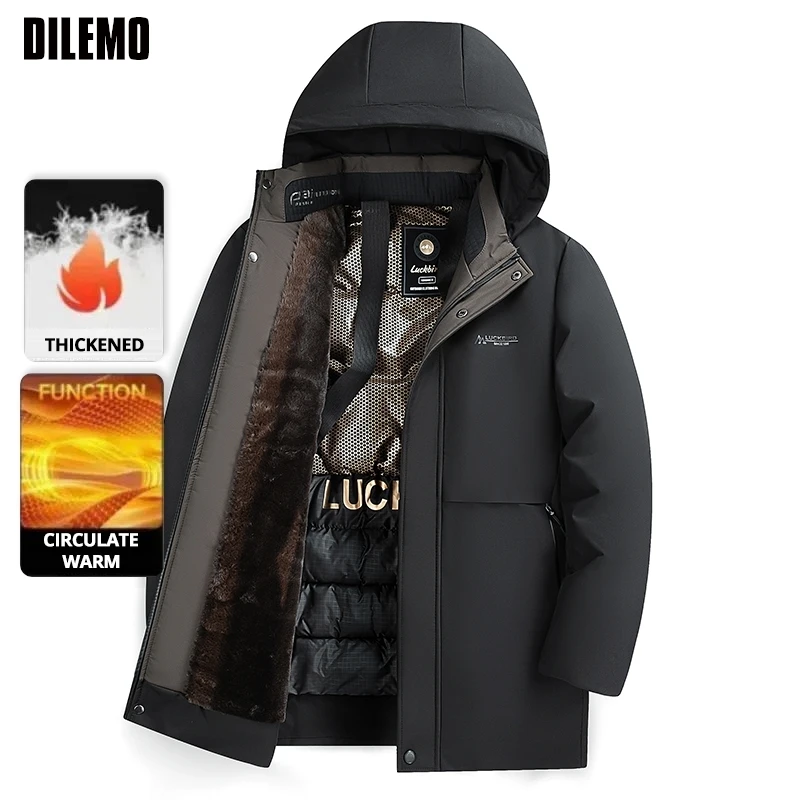 

Top Grade Graphene Thermal Men's Parka Jacket Windbreaker Coats Winter Thickened Fleece Business Casual Coat