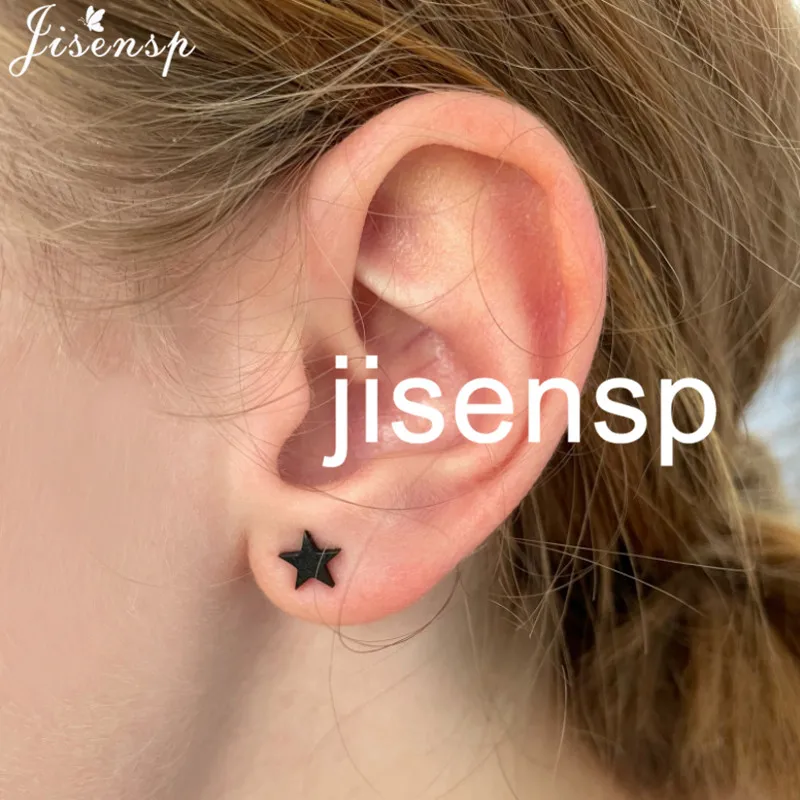 Multiple Black Stainless Steel Earrings Women Men Geometric Star Moon Round Triangle Heart Ear Studs Unisex Jewelry Accessories