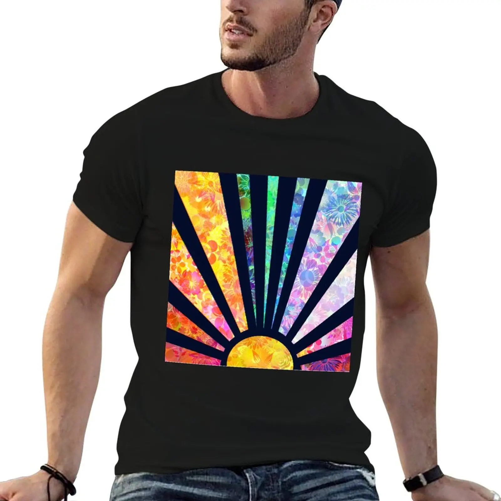 

Boho Vintage Rainbow Sunshine Glowing Floral T-Shirt t shirt man casual t shirts for man cotton funny T-Shirt