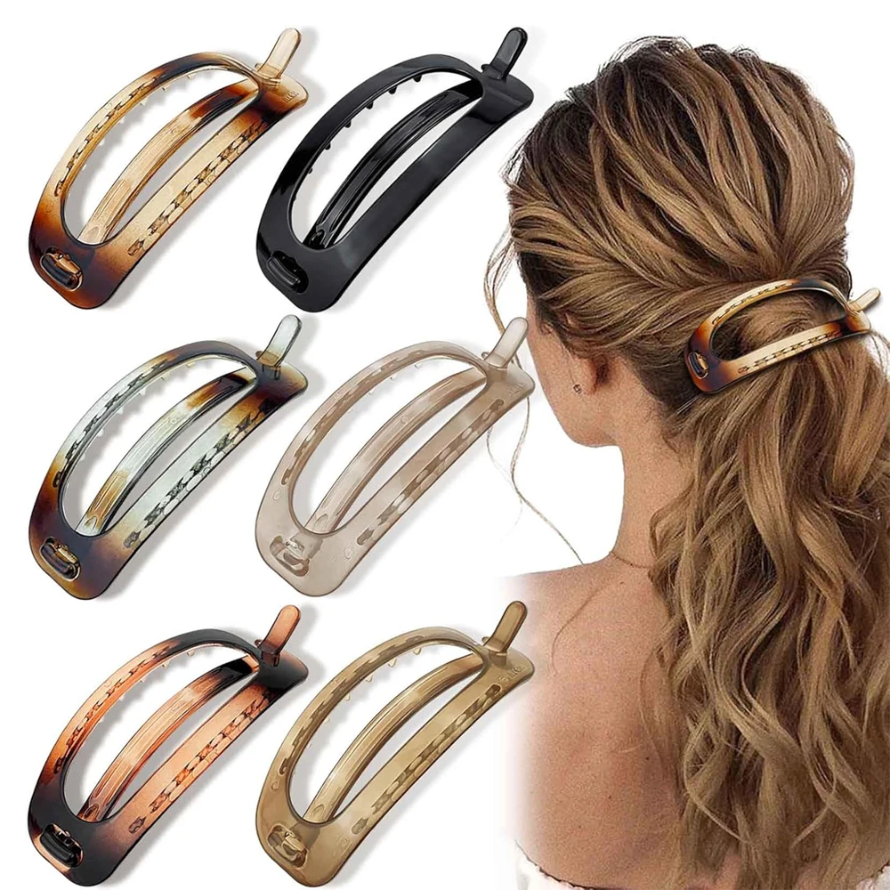 

French Styles Oval Flat Barrette Strong Hold Tortoiseshell Twist Hair Clips For Women Girls Thick Hair Bun Ponytail Holder Tool