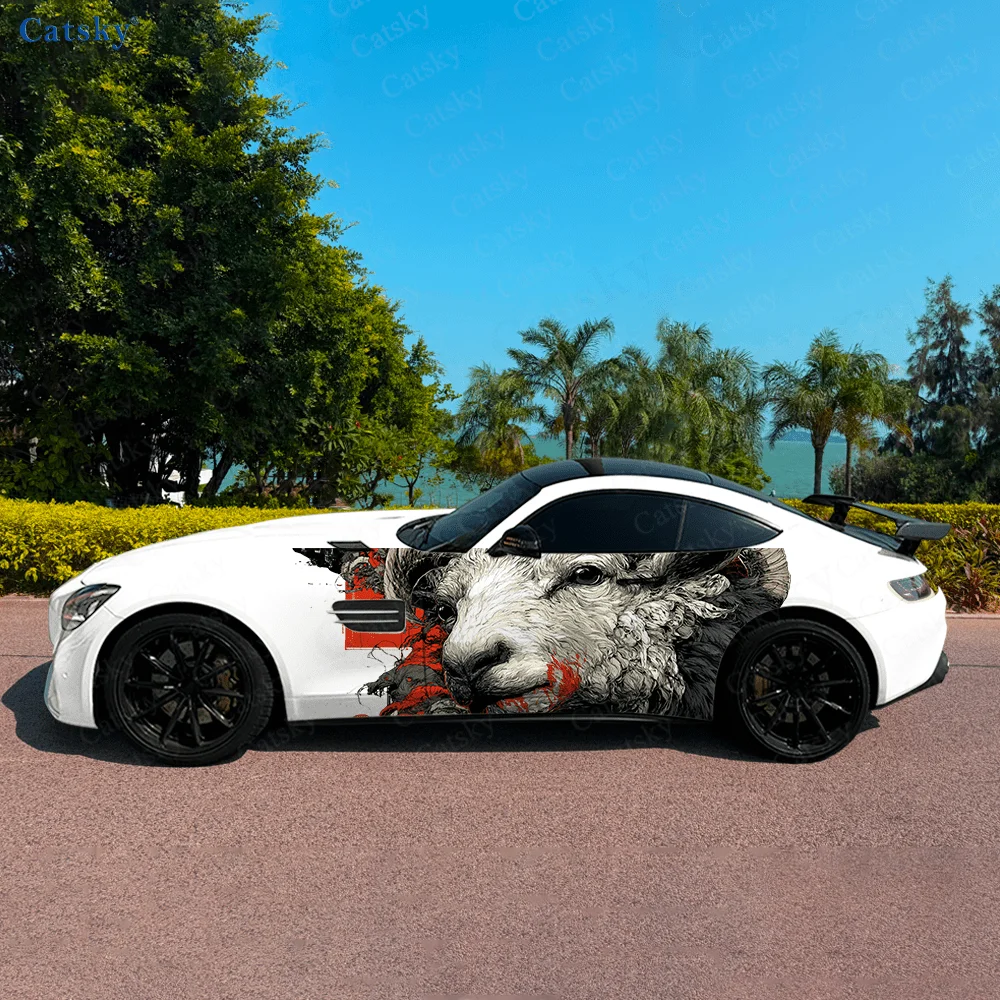 Goat Wolf Bloodstains Car Vinyl Wraps Decal Self-adhesive PVC Sticker Suitable for Trucks SUV Decoration Auto Accessories Gift
