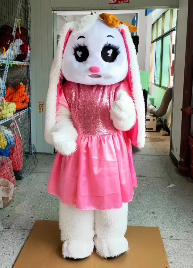 Pink Dress Long Ear Rabbit Mascot Costume Bear Character Amusement Parkfunfair Animation Fancy Dress Rabbit Halloween Party