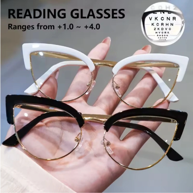 Modische Cat-Eye-Lesebrille, ultraleichte Anti-Blaulicht-Brille, klassische Presbyopie-Brille für Männer und Frauen