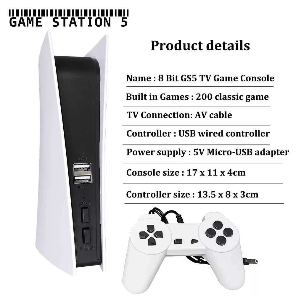 Estação de jogos 5 console de videogame com 200 jogos clássicos 8 bits tv consola retro portátil crianças usb com fio jogador de jogos saída av