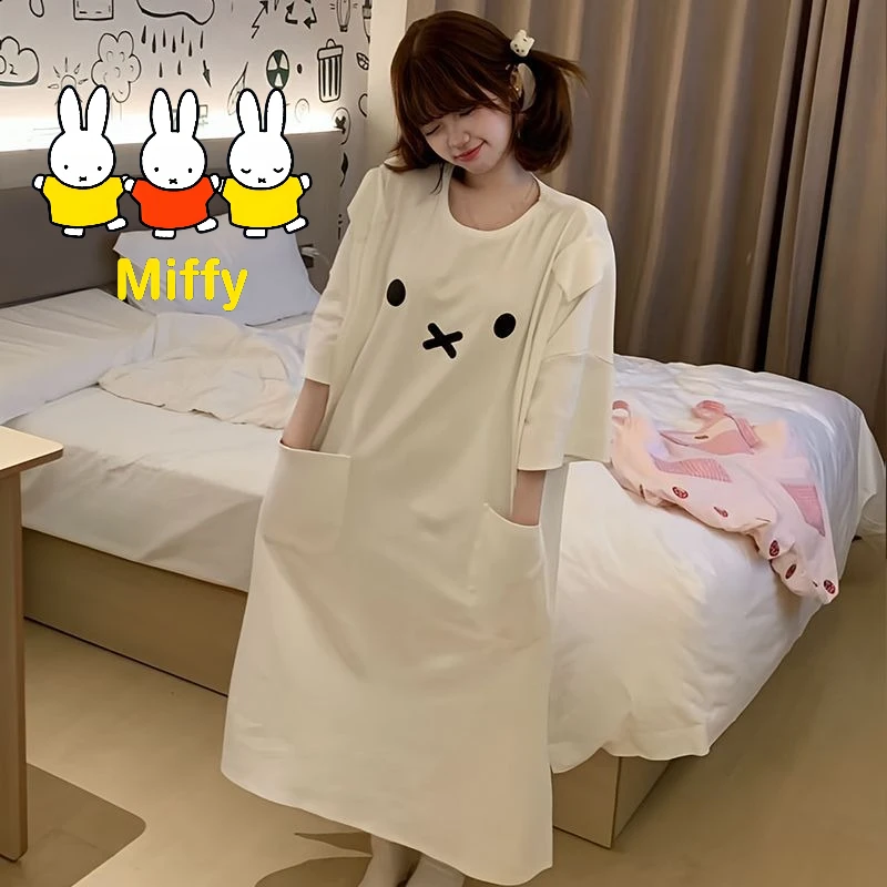 

Kawaii Miffy Sleeping Dress Cute Cartoon Miffy Rabbit Sleeping Dress Women's Summer New Style Sweet Cartoon Casual Homewear