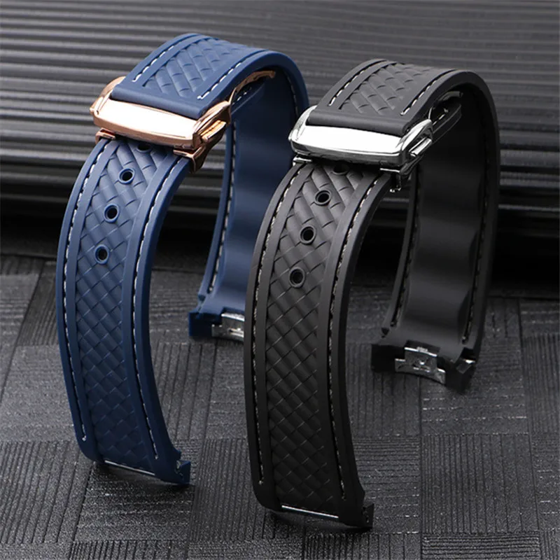 

20mm black blue silicone WatchBand for Omega Seamaster 300 Aqua Terra AT150 8900 rubber Watch strap Men steel buckle bracelet