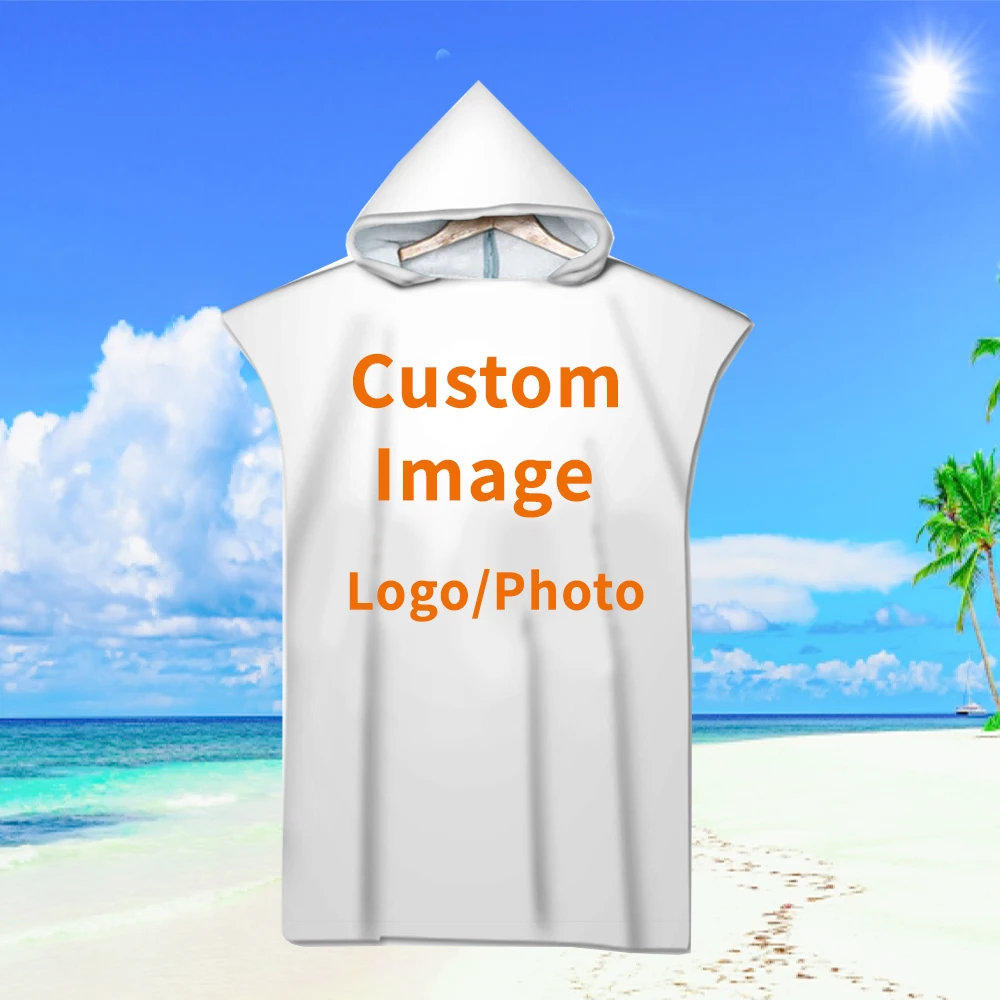 Custom Hooded Beach Towel Kids Photo Logo Cape Hat Bath Towel Wearable Poncho Swimming Surf Children Adults Quick Dry Bathrobe