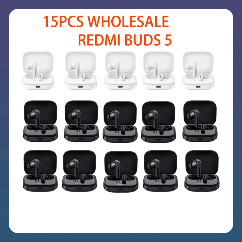 15Pcs Xiaomi Redmi Buds 5 Wholesale Earphone Bluetooth 5.3 46dB Active Noise Cancellation 40h Long Battery Life Headset