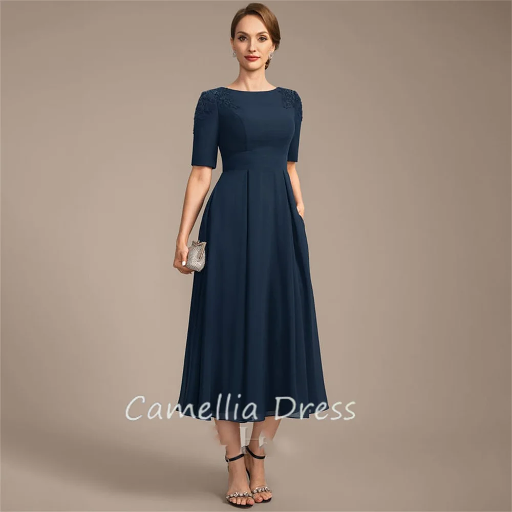 Vestido de encaje con lentejuelas para madre de la novia, traje Formal, línea A, largo hasta el té, novedad