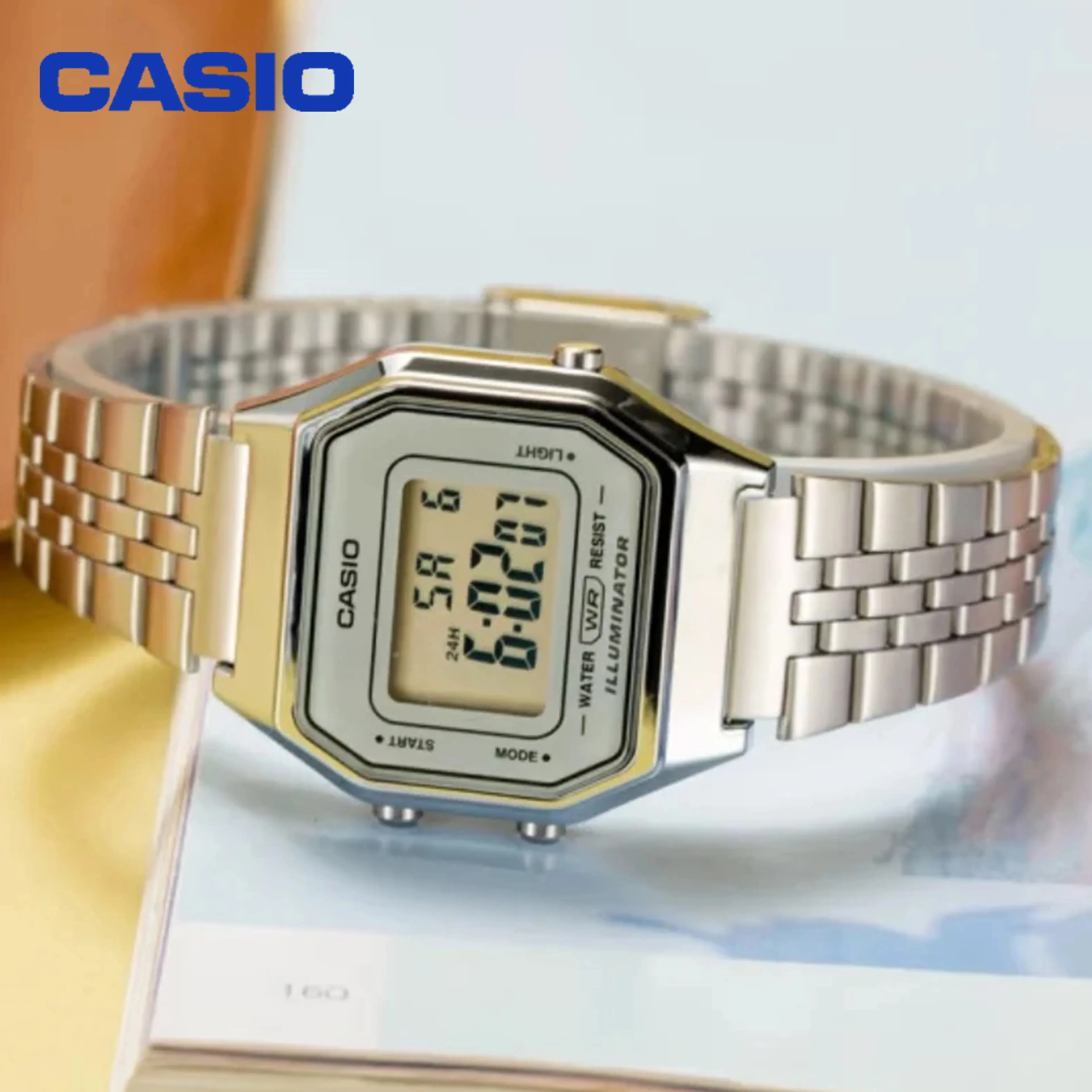 Casio Retro Digital Men\'s Watch Business Small Silver Gold Watch Series Small Square Watch Watch Multi-Functional Date Stopwatch