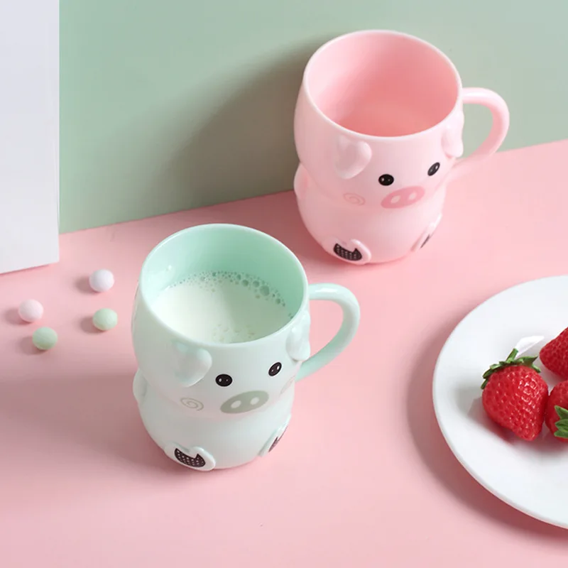 260ml Cartoon Cute Piggy Anti-slip Drink Water Mug Cup Wash Cup Drinkware for Baby Kids Children Student Creative Gift Wholesale