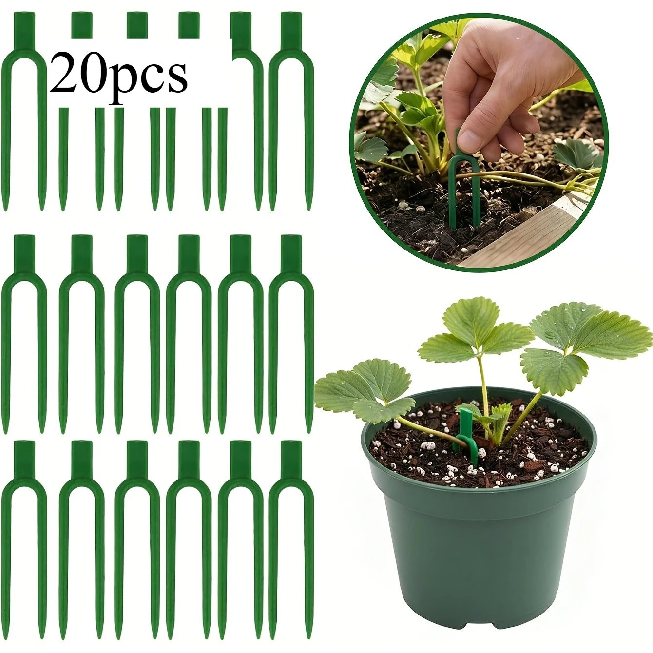 30/20/5pcs Plastic U-Shaped Garden Stakes Vine Fixers Plant Support Clips for Strawberry Vines Plant  Rooting Reusable