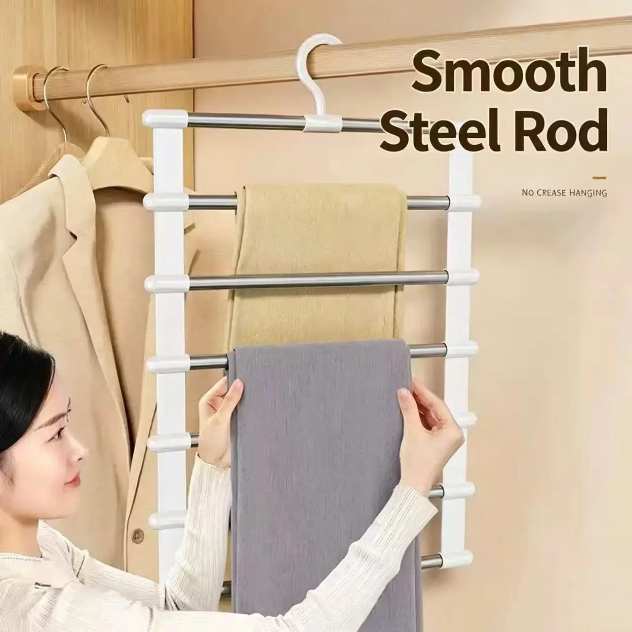 Multi Layer Foldable Stainless Steel Pants Hanger Non-Slip Space Saving Closet Organizer Multi-functional Trousers Rack
