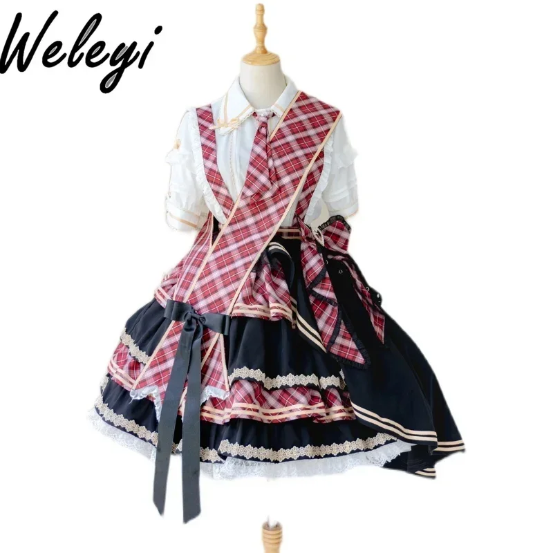 Jirai Kei Clothes Sweet Lolita Dress 2024 Spring and Summer New Princess JK Short Sleeve Big Bow Party Singing Dresses Set Women