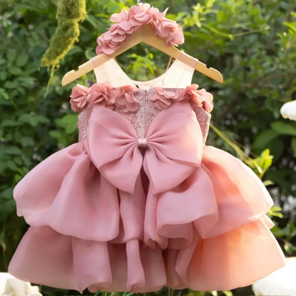 

Flower Bridesmaids Party Baby Girls Dress Toddler 1st Birthday Wedding Princess Dress for Girl Bow Christening Prom Gown ASQ03
