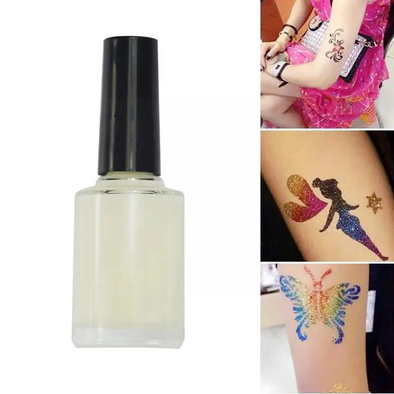 10ml einmalige Glitzer Pulver Tattoo weiß Gel Flash Tattoo Pulver Kleber Kunst dauerhafte Körperfarbe wasserdicht lang b0g4