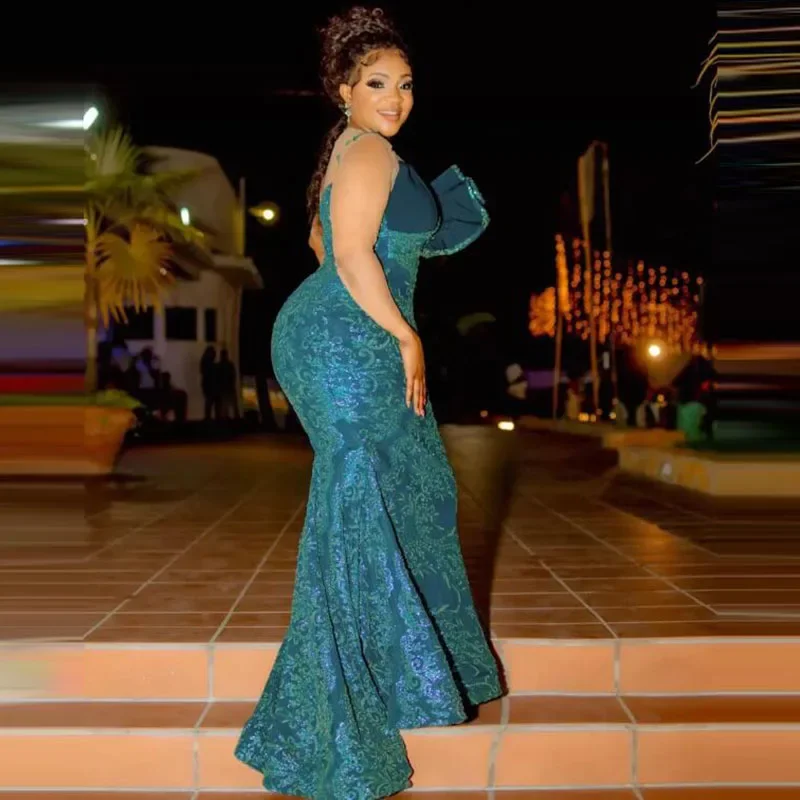 For African Women Party Vestidos Sexy Ruffle Lace Sleeveless Aso Ebi Evening Dress Illusion Long Sleeves Plus Size Prom Dresses