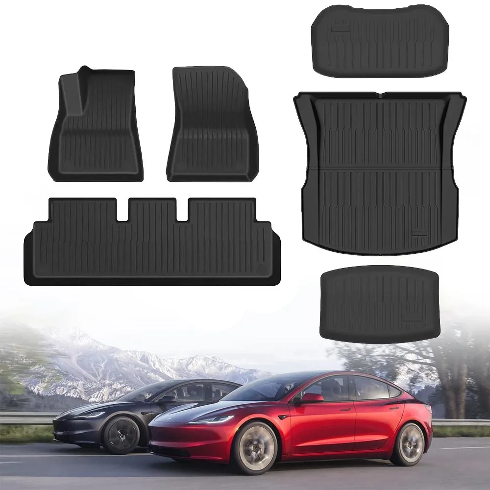 

6pcs Car Floor Mats Waterproof Automobile Trunk Mat TPE for Tesla Model 3 2024 Highland Auto Interior Protection Accessories