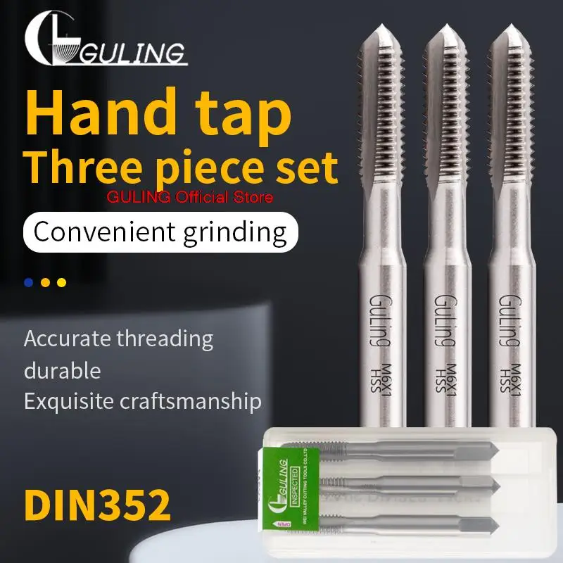 GULING HSSE DIN352 3PCS M3 M4 M5 M6 M8-M20 Straight Fluted Screw Thread Tap Metric Plug Hand Taps Drill Bit Set Power Hand Tools