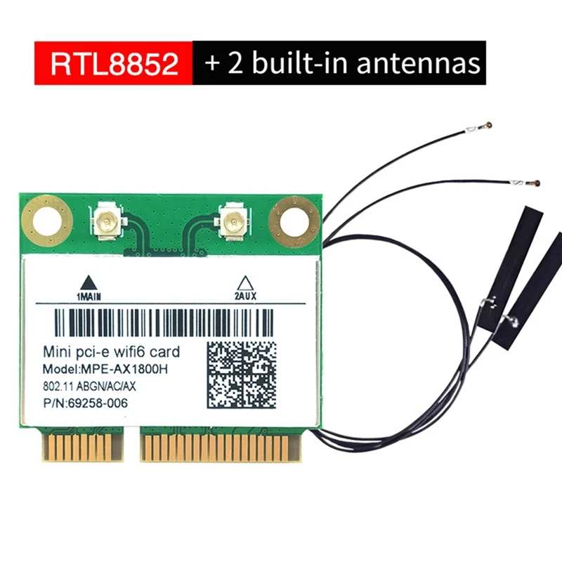 RTL8852BE WIFI6 Card+Internal Antennas AX1800M Wifi Bluetooth5.2 2.4Ghz/5Ghz WIFI Card Adapter 802.11Ax For Win10/Win11