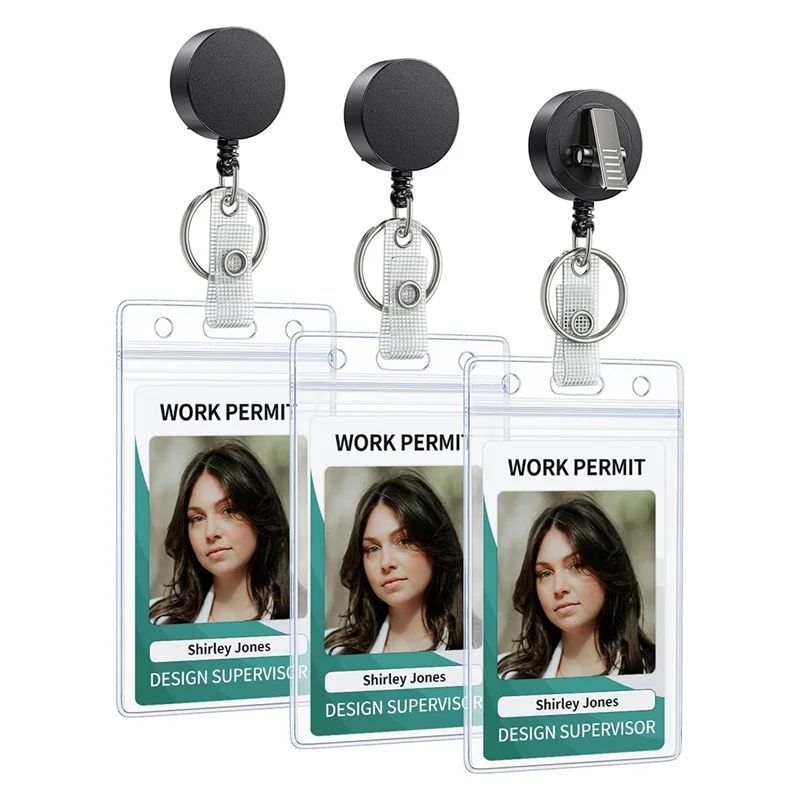 AEE7-3Pack Retractable Badge Reel With Swivel Alligator Clip Heavy Duty Retractable Keychain With Stainless Steel Spring Coil