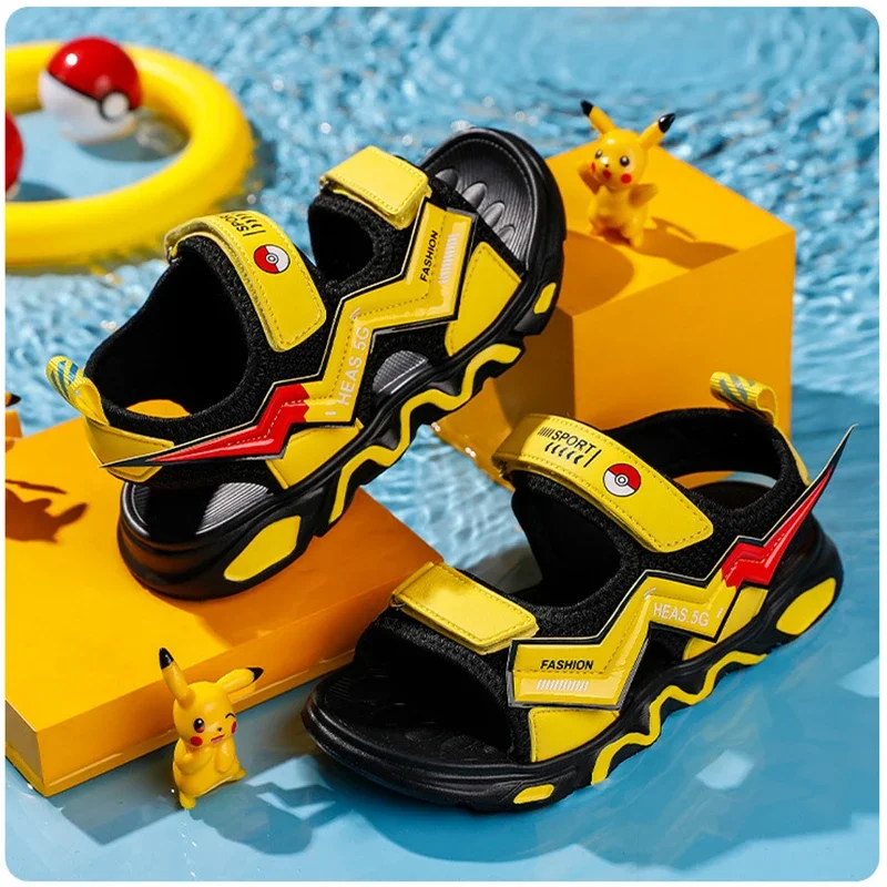 Pikachu Kids Shoes Sandals for Boy Sandal Kids Anime Summer Cartoon Casual Teenager Lightweight Sports Sandals Flat