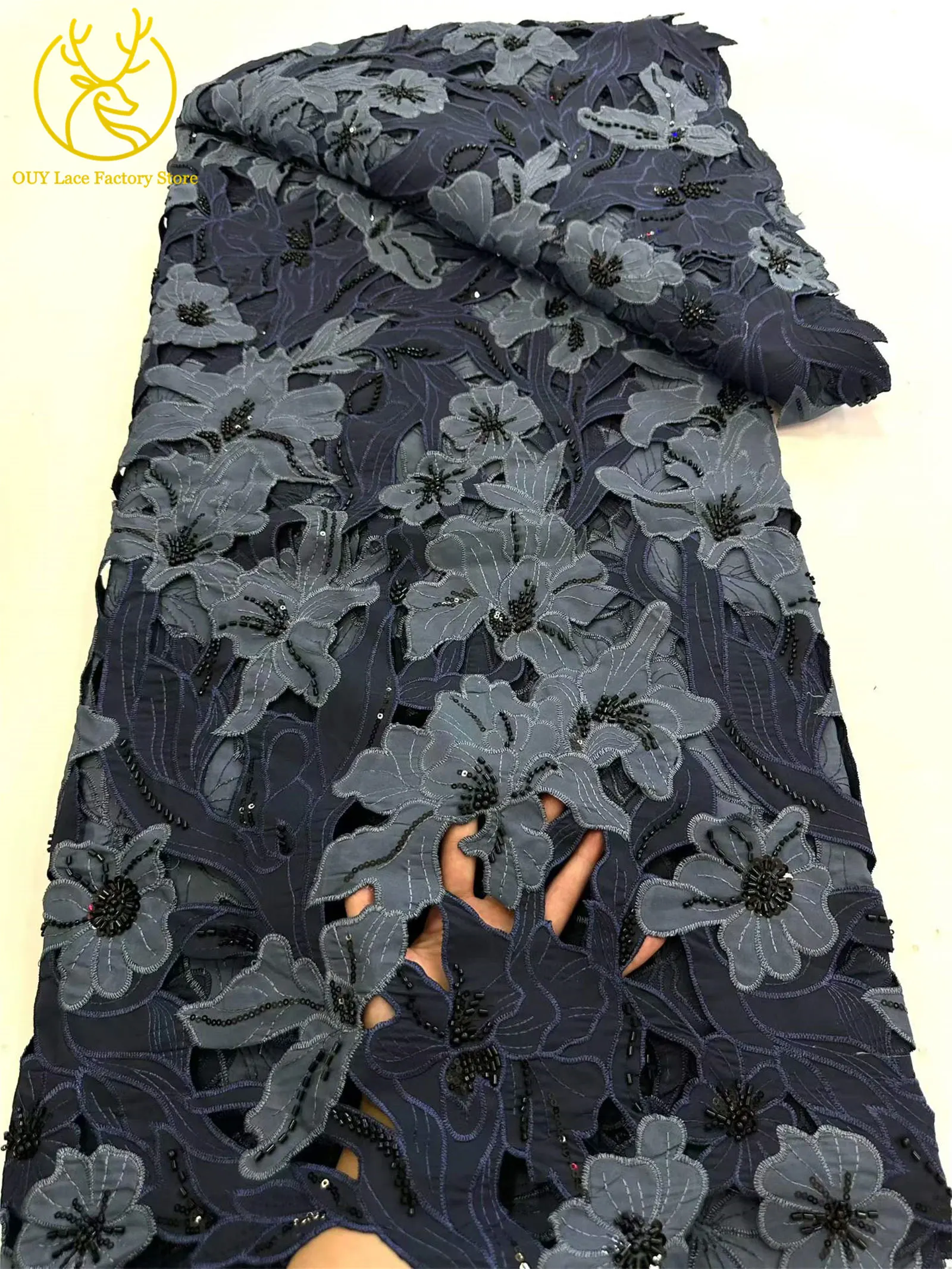 Modischer Afrikanischer Schwer Perlenverzierter Spitzenstoff 2026 Bestseller Französische Pailletten Chiffon-Spitze für Damen-Partykleider Nähmaterial – Detail 12