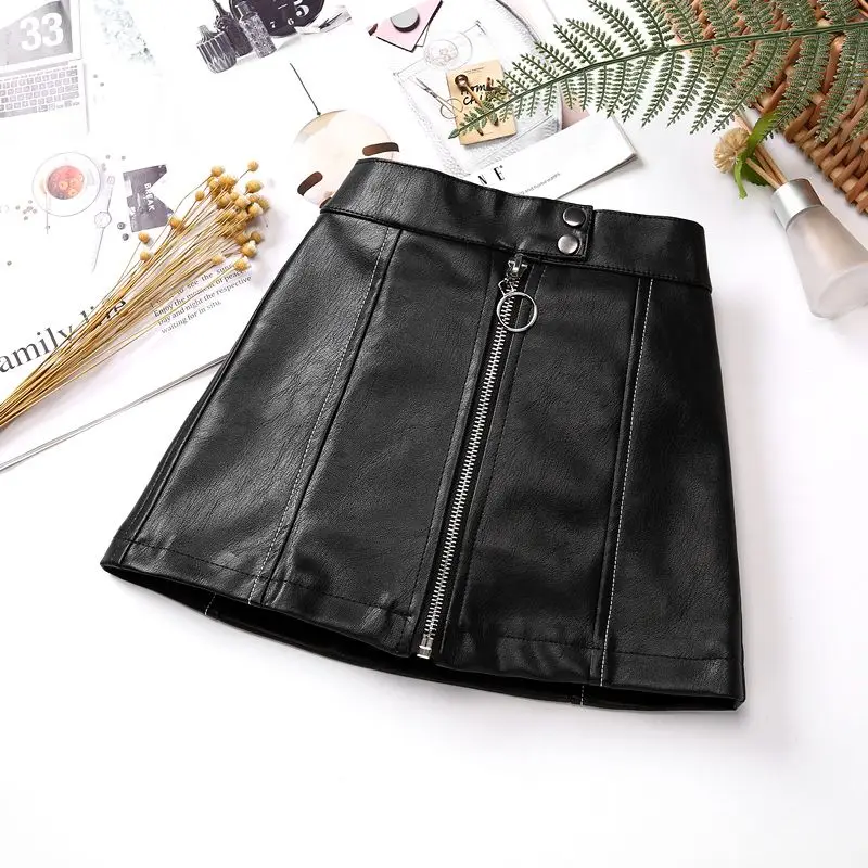 2024 New Spring Autumn Girls Kids faux Leather PU Belt skirts skirts Fashion Casual Comfortable Cute Baby Children Clothing