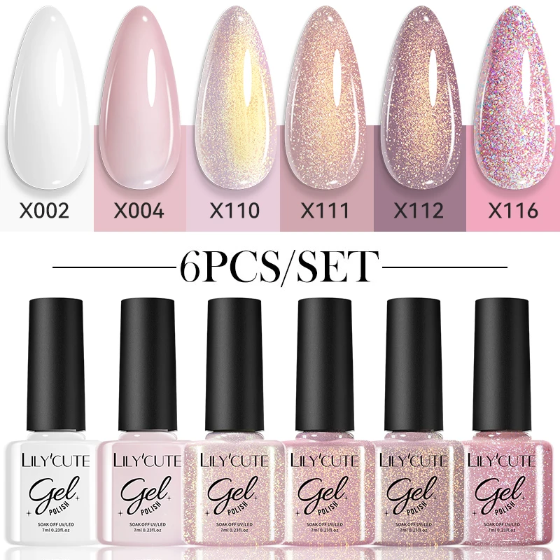 LILYCUTE 6PCs/Set Gel Nail Polish Set Kit Glitter Nail Gel Sequin Vernis Semi Permanent For Manicure Varnish UV LED Nail Art Gel