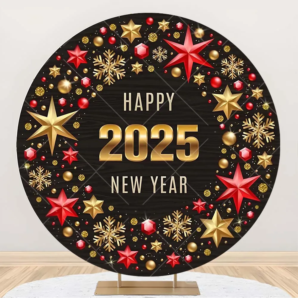 2025 New Year Kids Adult Family Party Fireworks Champagne Countdown Carnival Round Backdrop Custom Photo Poster Decor Background