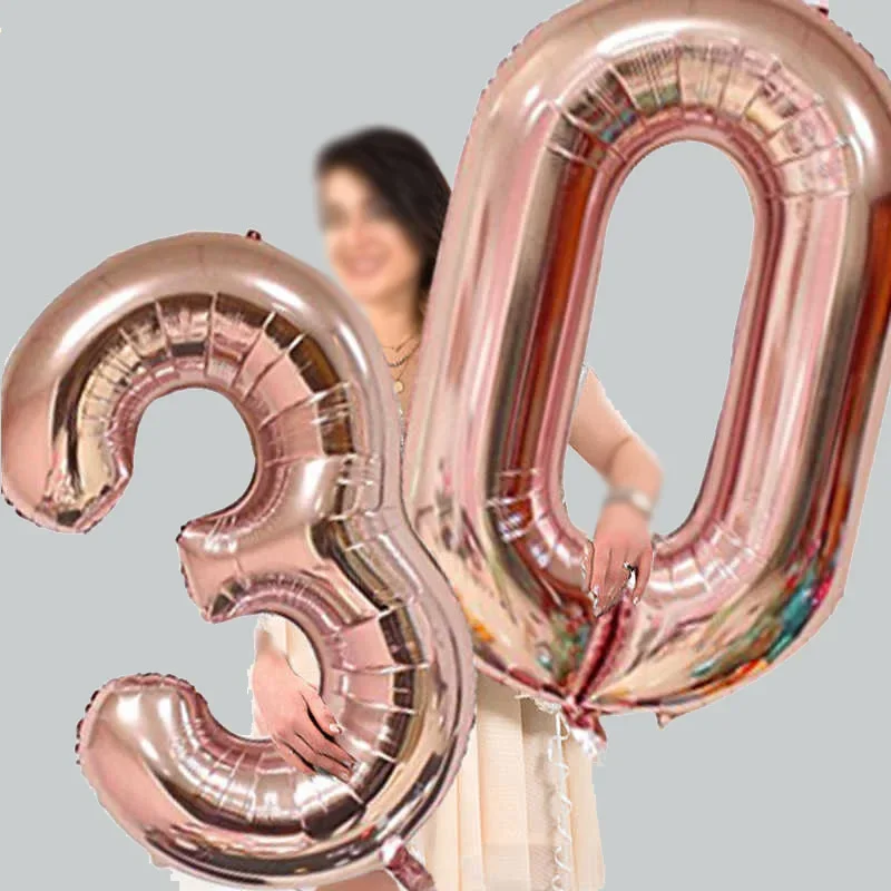 New 32/40inch Number Aluminum Foil Balloons Rose Gold Silver Digit Figure Balloon Child Adult Birthday Wedding Decor Party Suppl