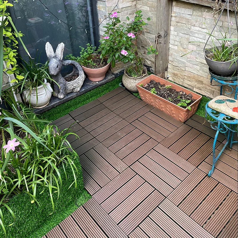 Beable Outdoor Eco-friendly  WPC Tiles Wood Plastic Composite DIY Interlocking Flooring