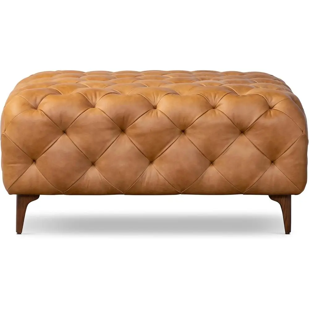 

Vintage 40 Cognac Tan Full-Grain Leather Ottoman for Living Room