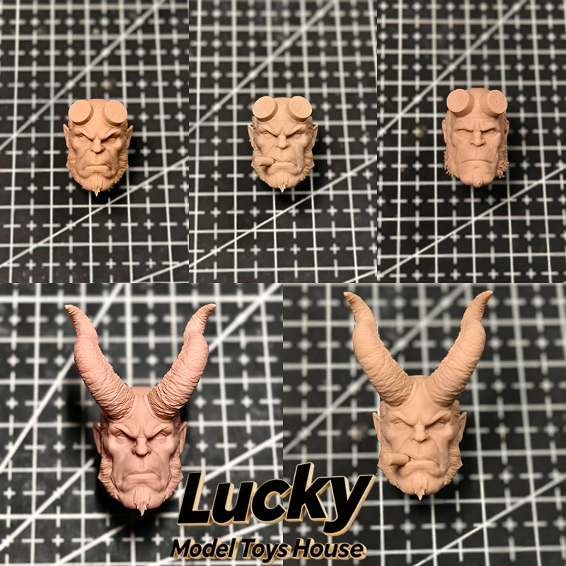 1/12 Hellboy Man Soldier Unpainted Head Sculpt Toys Accessory Customziation For 6" Mezco Muff AD01 7" Mcfarlane Body Decoration