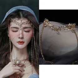 Exotic Style Gold Color Tiaras Tassel Headband Ancient Fairy Wedding Bride Headdress Hanfu Hair Accessories for Girls Women 2025