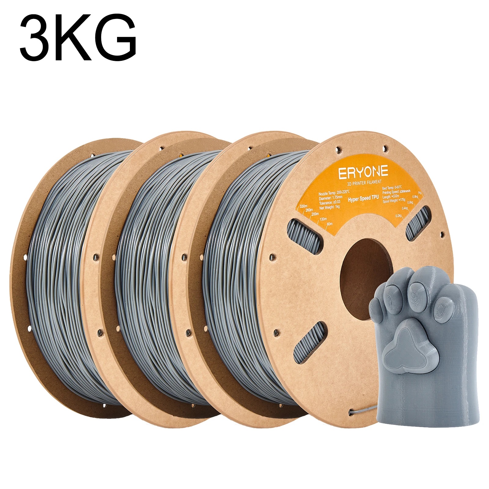 Filament TPU Hyper Speed ERYONE 3KG, filament TPU haute vitesse, flexible, souple, filament d'imprimante 3D, impression rapide