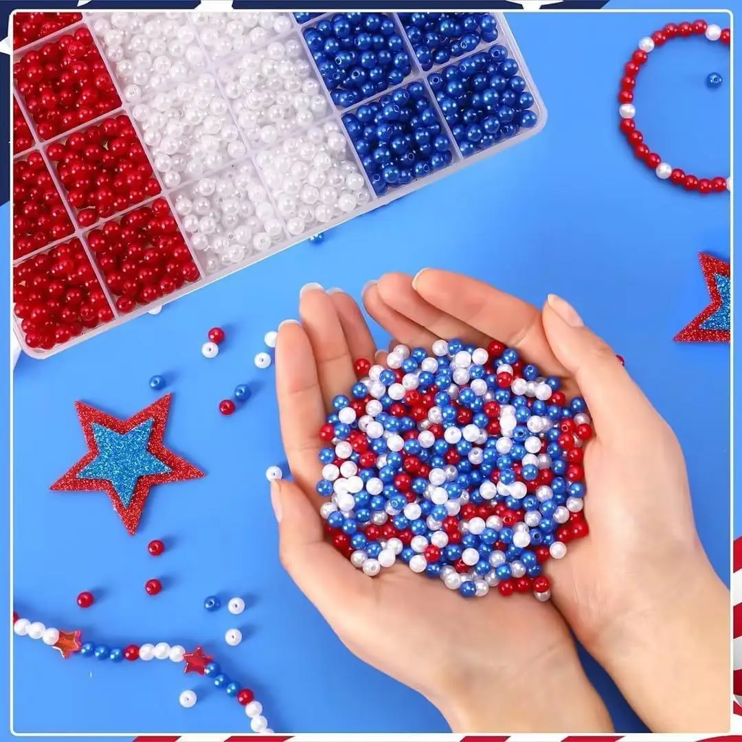 

1208pcs 6mm， Red, white, and blue. Decorative beads, acrylic beads, DIY bracelets, necklaces, decorative beads, festivals. party