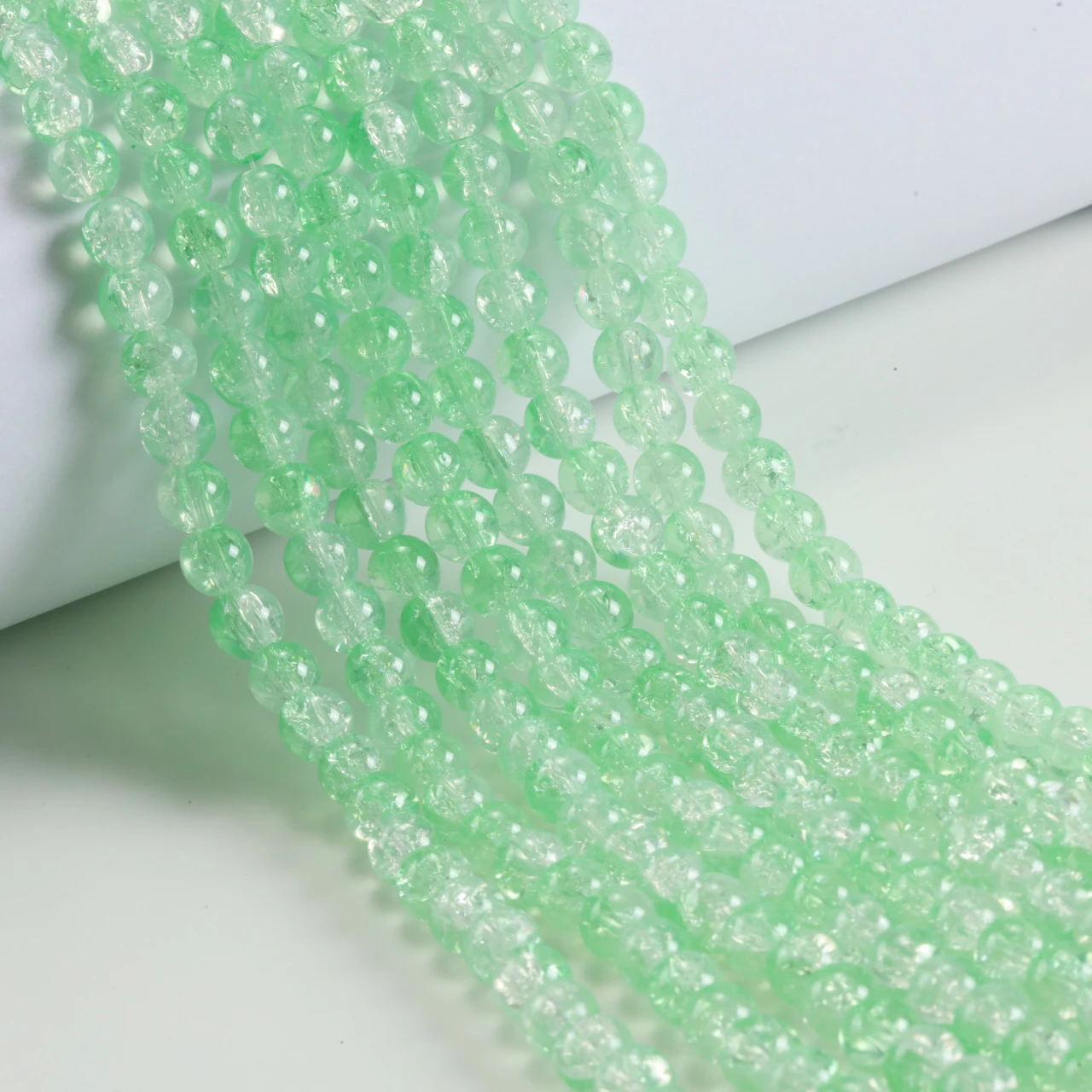 Cuentas de Vidrio Craquelado Verde Lima de 8mm, Cuentas Redondas Sueltas Multicolores para Hacer Pulseras, Collares, Pendientes y Joyería DIY