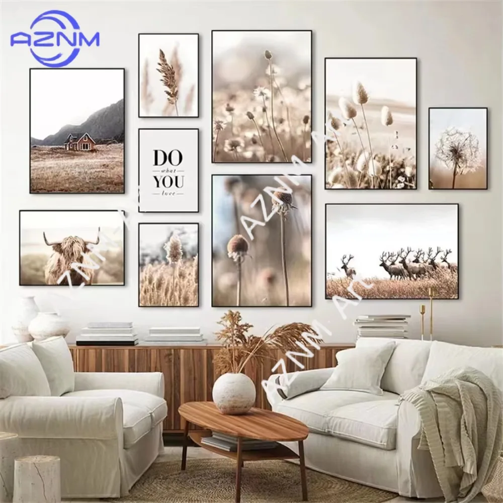 1PC ，Dandelion Reed Cattle Natural Scenery Poster Home Art Painting Cloth Mural Modern Living Room Printing Minimalist Painting