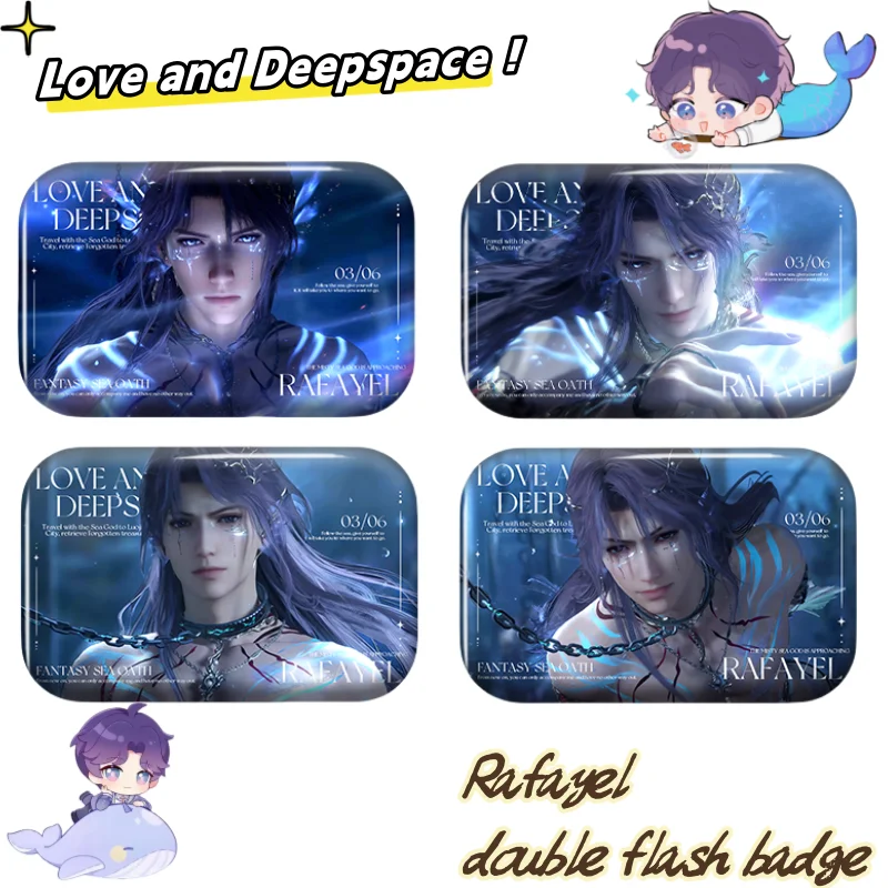 

New Love and Deepspace Rafayel Creative Cartoon Rectangular Barf personalized secondary yuan game peripheral double flash badge